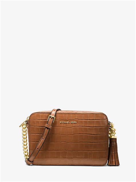 michael kors ginny tasseled crocodile embossed crossbody bag mulberry|Ginny Medium Crocodile.